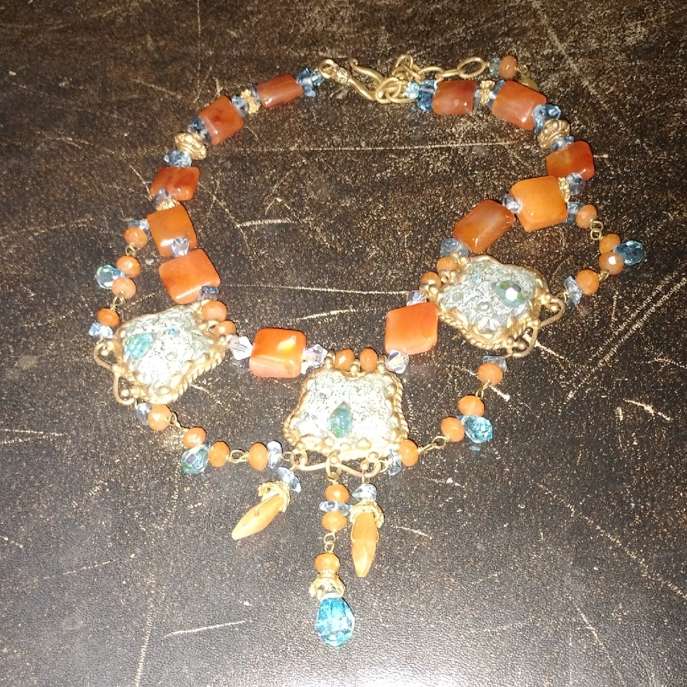 Vintage Elegant Maya Evangelista Gold and Orange Beaded Necklace